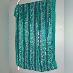 Charming Charlie Infinity Scarf Lightweight Spring Boho Teal Silver Metallic